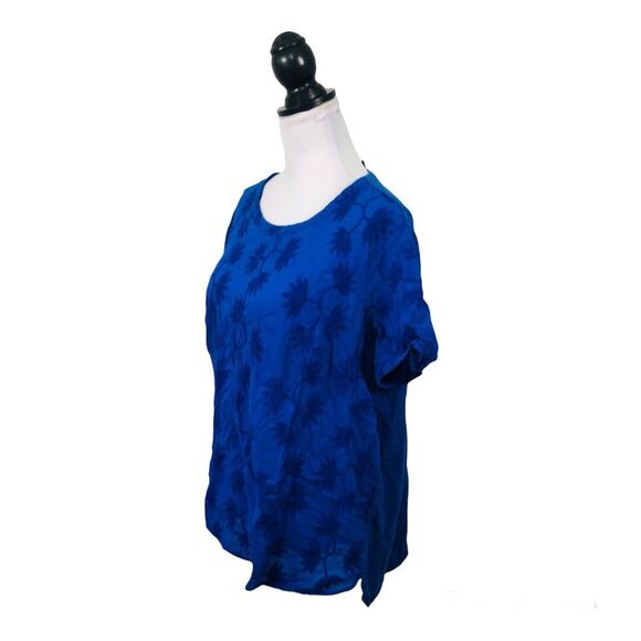 Life Style Woman Knit Top Blouse Plus Size 1X Blue Embroidered Floral Shirt - Picture 5 of 9